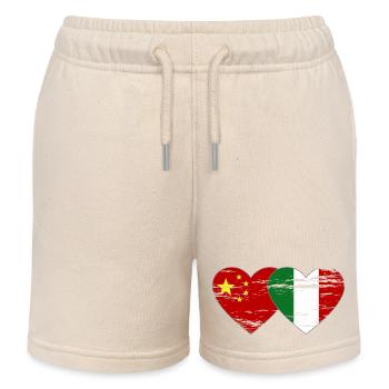 China Italy Flag Heart Used - Kids Organic Sweat Shorts by Stanley/Stella - soft Ecru - Front
