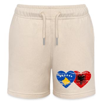 Kosovo Albania flag heart used - Kids Organic Sweat Shorts by Stanley/Stella - soft Ecru - Front