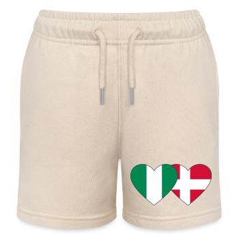 Nigeria Denmark Flag Heart - Kids Organic Sweat Shorts by Stanley/Stella - soft Ecru - Front