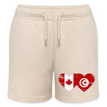 Drapeau du Canada Tunisie coeur utilisé - Short de jogging enfant bio Stanley/Stella - écru doux - Devant