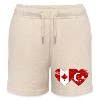 Canada Turkey Flag Heart Used - Kids Organic Sweat Shorts by Stanley/Stella - soft Ecru - Front