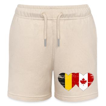 Belgium Canada Flag Heart used - Kids Organic Sweat Shorts by Stanley/Stella - soft Ecru - Front