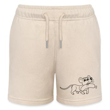 Mouse big sausage eating hunger sausage grilling - Kids Organic Sweat Shorts by Stanley/Stella - soft Ecru - Front