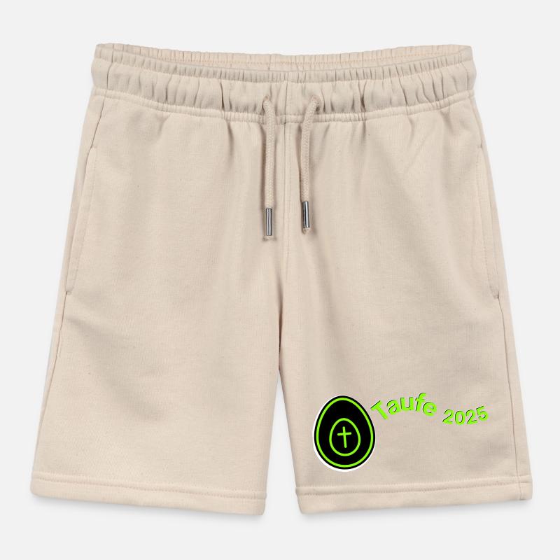 Taufe 2025 Kreuz im Ei hell grün Querformat Kinder Organic Joggingshorts Mini Bolter von Stanley/Stella