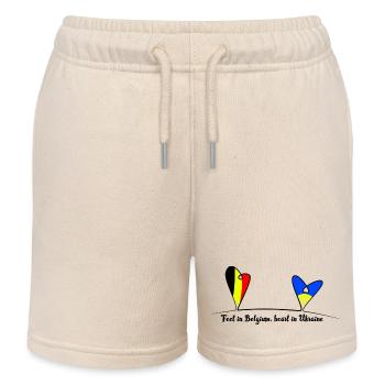 Feet in Belgium, heart in Ukraine - Kids Organic Sweat Shorts by Stanley/Stella - soft Ecru - Front