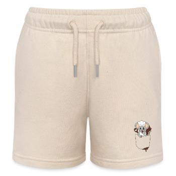Mouse in breast pocket nibbling chocolate - Kids Organic Sweat Shorts by Stanley/Stella - soft Ecru - Front