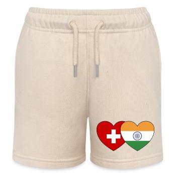 Switzerland India Flag Heart - Kids Organic Sweat Shorts by Stanley/Stella - soft Ecru - Front