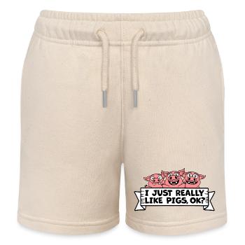 I Just Really Like Pigs, OK Funny Cute Pig Lover - Kids Organic Sweat Shorts by Stanley/Stella - soft Ecru - Front