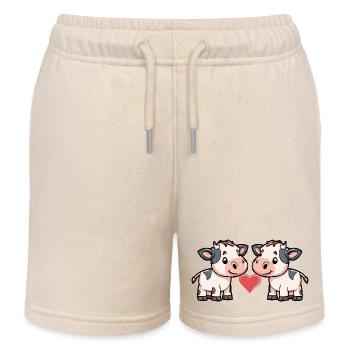 Kuh Paar Valentinstag - Kinder Organic Joggingshorts Mini Bolter von Stanley/Stella - Natur - Vorne