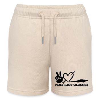 Peace Love Alligator – Funny Reptile Design - Kids Organic Sweat Shorts by Stanley/Stella - soft Ecru - Front