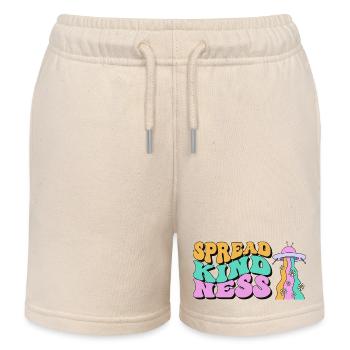 Spread Kindness Script with Colorful UFO Rainbow - Kids Organic Sweat Shorts by Stanley/Stella - soft Ecru - Front