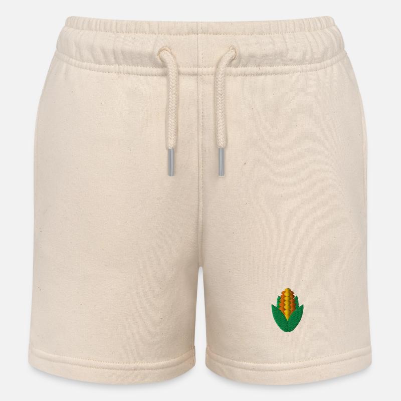 Corn embroidered - Kids Organic Sweat Shorts by Stanley/Stella - soft Ecru