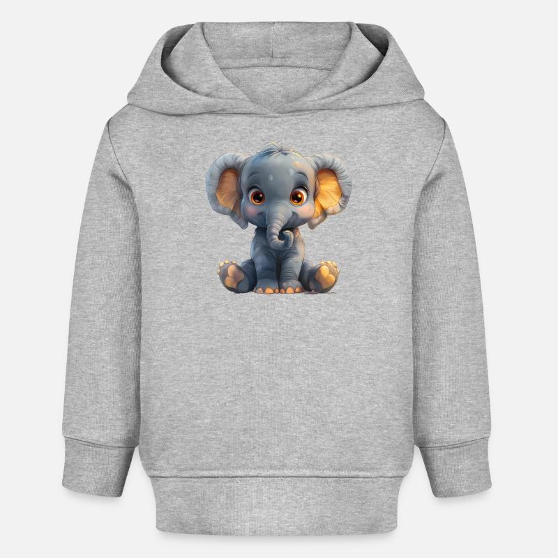 éléphant - Sweat à capuche bébé bio Stanley/Stella - gris chiné