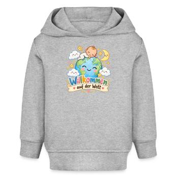 Willkommen auf der Welt Baby - Baby Organic Hoodie Baby Cruiser von Stanley/Stella - Grau meliert - Vorne