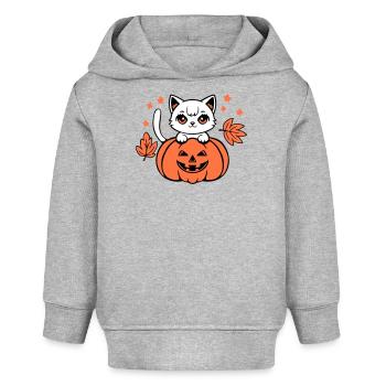 Herbst Katze Weiß Kürbis Ahorn Blatt Süß Halloween - Baby Organic Hoodie Baby Cruiser von Stanley/Stella - Grau meliert - Vorne