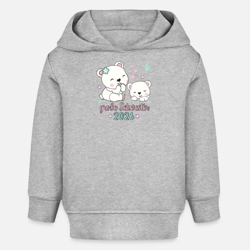 Grande sœur 2026 Ours mignons - Sweat à capuche bébé bio Stanley/Stella - gris chiné