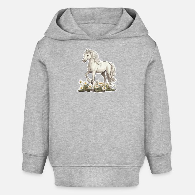 Cheval sur la prairie - Sweat à capuche bébé bio Stanley/Stella - gris chiné