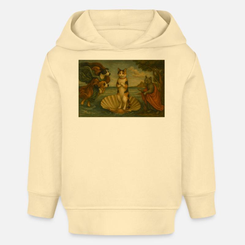 Chats sur la scène de la coquille dans le style de la peinture - Sweat à capuche bébé bio Stanley/Stella - crème