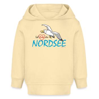 Möwe, Ich liebe die Nordsee - Baby Organic Hoodie Baby Cruiser von Stanley/Stella - Creme - Vorne