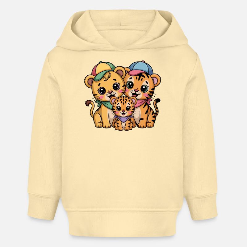 Amis Lion Tigre Léopard mignons - Sweat à capuche bébé bio Stanley/Stella - crème