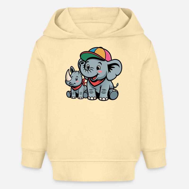 Casquette Drôle Éléphant-Rhinocéros - Sweat à capuche bébé bio Stanley/Stella - crème