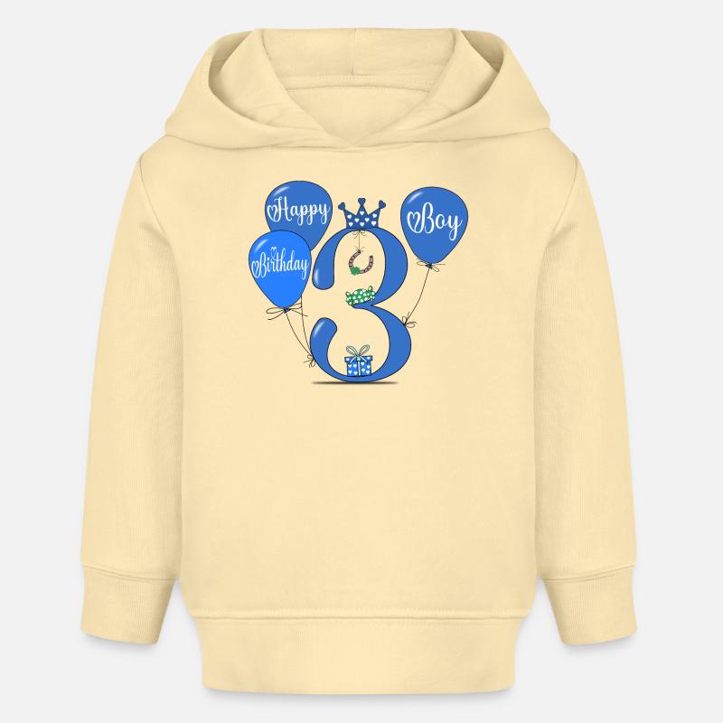 Joyeux anniversaire 3 garçon - Sweat à capuche bébé bio Stanley/Stella - crème