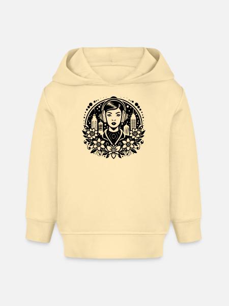 Melancholie Ruhe Stille – Frau, Kopfhörer, Pose - Baby Organic Hoodie Baby Cruiser von Stanley/Stella - Creme