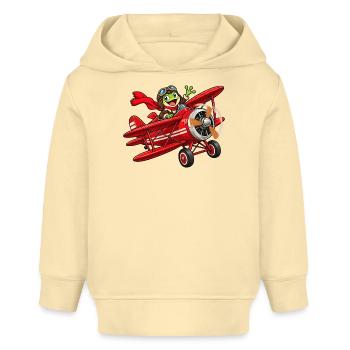 Frosch Pilot im roten Flugzeug roter Baron - Baby Organic Hoodie Baby Cruiser von Stanley/Stella - Creme - Vorne