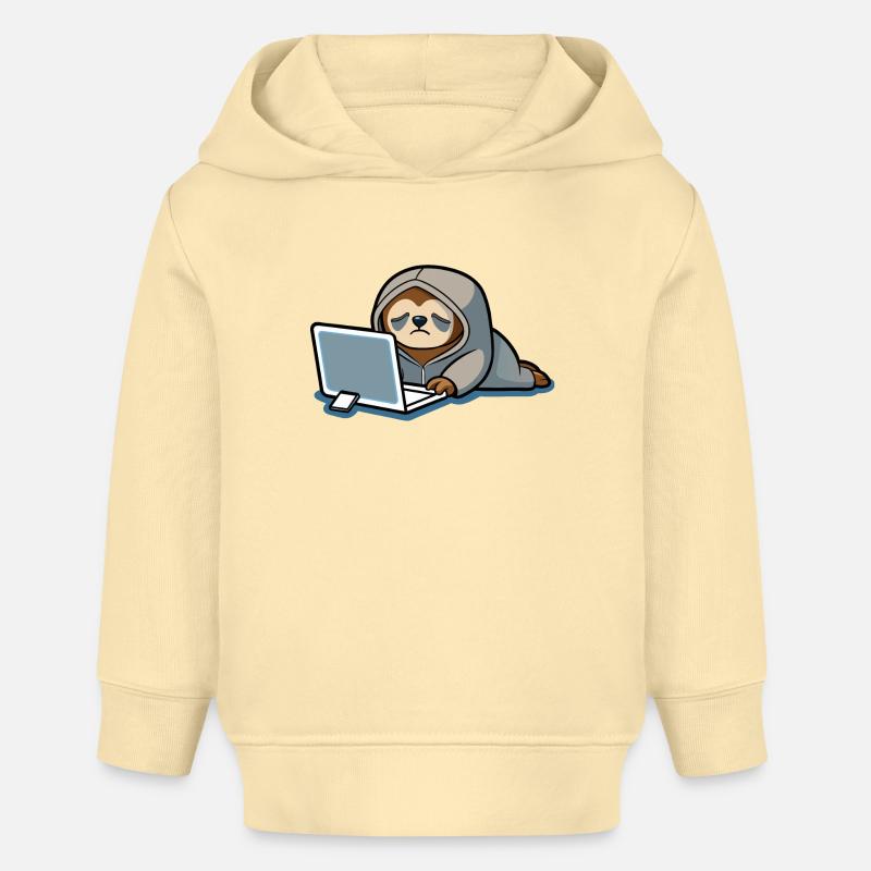 Mignon hacker paresseux en sweat à capuche devant PC - Sweat à capuche bébé bio Stanley/Stella - crème