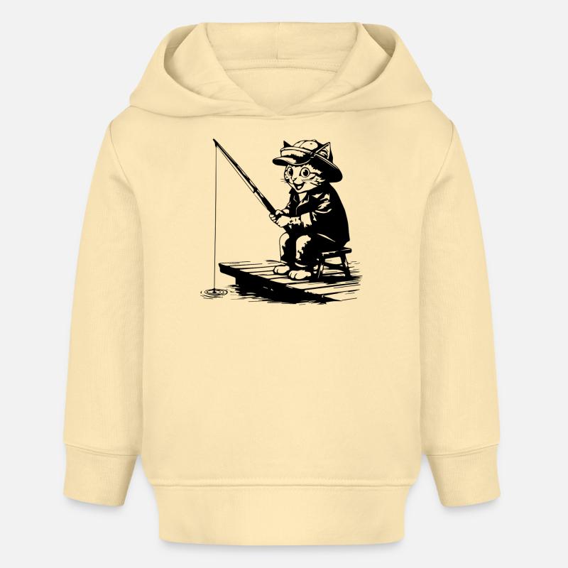 Motif drôle de pêcheur chat chat - Sweat à capuche bébé bio Stanley/Stella - crème