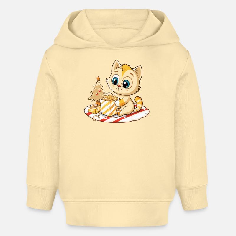 Chat mignon déballant cadeau - Sweat à capuche bébé bio Stanley/Stella - crème