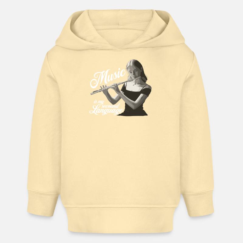 Flûte traversière - La musique est ma deuxième langue - Sweat à capuche bébé bio Stanley/Stella - crème