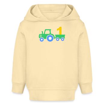 niedlicher Traktor mit Anhänger und Zahl eins - Baby Organic Hoodie Baby Cruiser von Stanley/Stella - Creme - Vorne