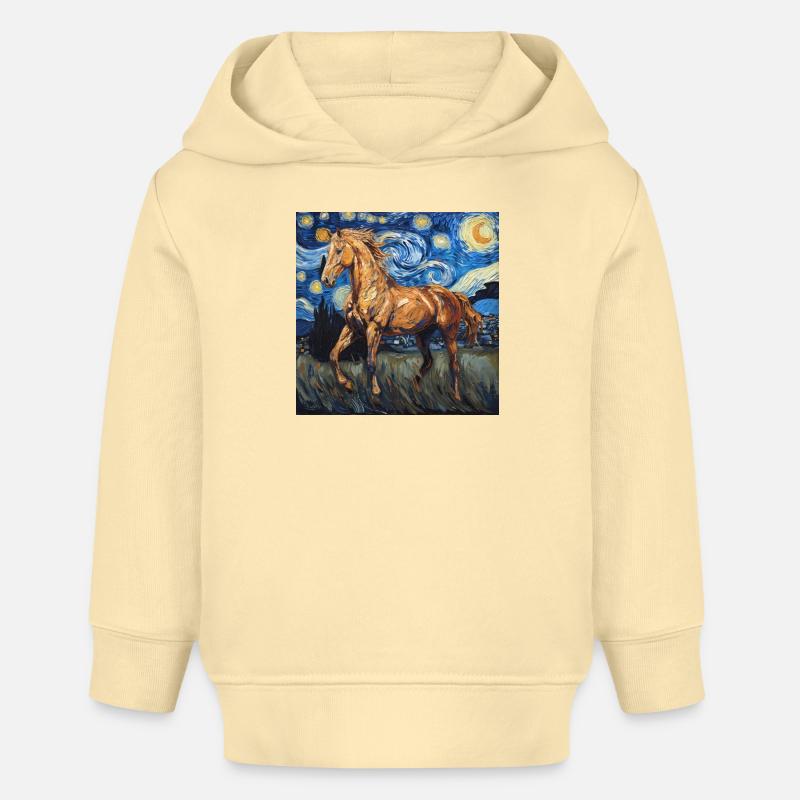 Cheval, Animal, Van Gogh, Nuit Étoilée - Sweat à capuche bébé bio Stanley/Stella - crème