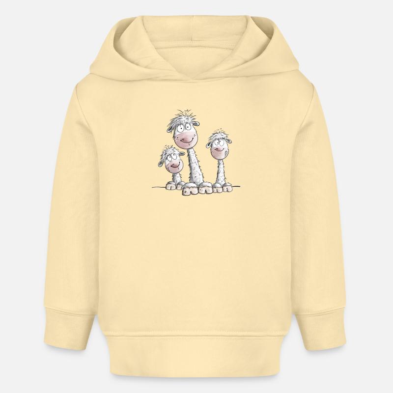 Drôle de trio de lama I design d’alpaga - Sweat à capuche bébé bio Stanley/Stella - crème