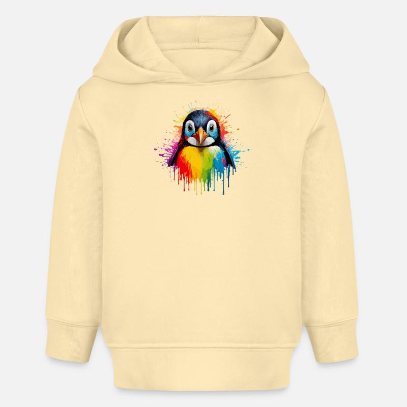 Art éclaboussuré de manchots arc-en-ciel - Sweat à capuche bébé bio Stanley/Stella - crème