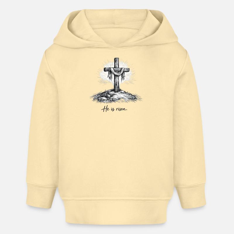Crucifix Il est ressuscité Jésus de Pâques - Sweat à capuche bébé bio Stanley/Stella - crème