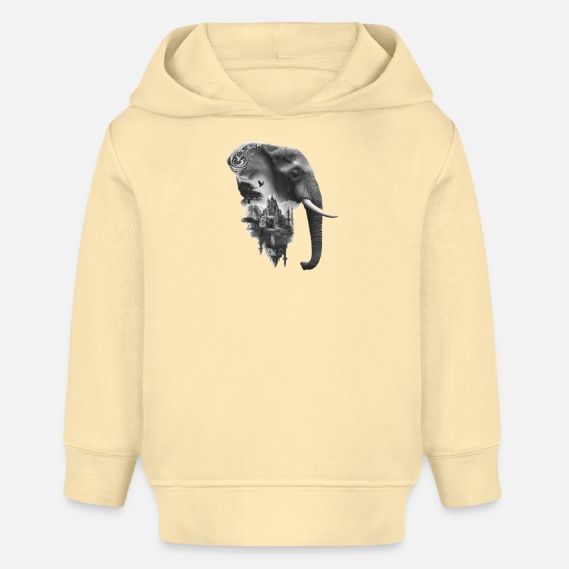 Éléphant et temple en collage - Sweat à capuche bébé bio Stanley/Stella - crème