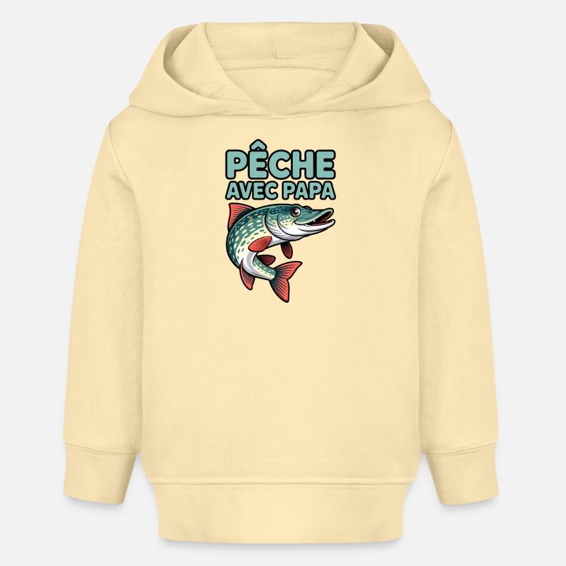 Poisson peche avec papa - Sweat à capuche bébé bio Stanley/Stella - crème