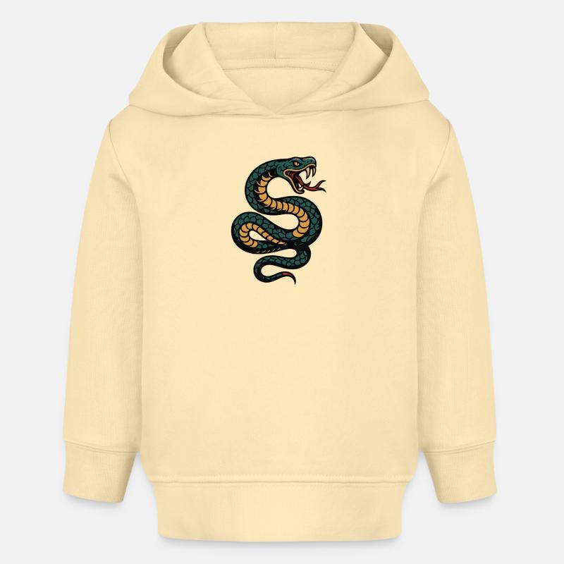 Cobra en motif turquoise or - Sweat à capuche bébé bio Stanley/Stella - crème
