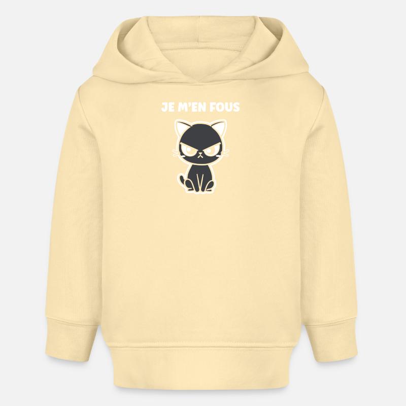 Chat noir grognon - Sweat à capuche bébé bio Stanley/Stella - crème