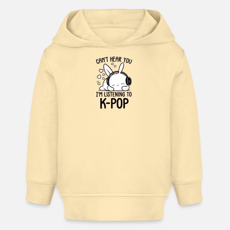 Lapin calme en écoute K-Pop - Sweat à capuche bébé bio Stanley/Stella - crème