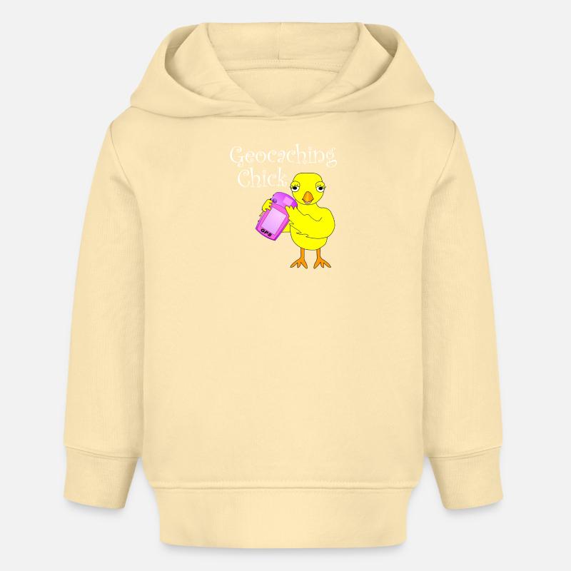 Géocaching Chick Texte blanc - Sweat à capuche bébé bio Stanley/Stella - crème