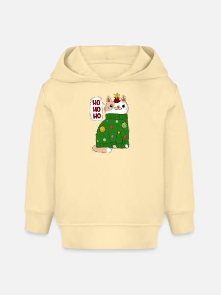Katze im Weihnachtspullover - Baby Organic Hoodie Baby Cruiser von Stanley/Stella - Creme