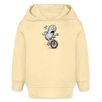 Panic Peanut auf dem Fahrrad - Baby Organic Hoodie Baby Cruiser von Stanley/Stella - Creme - Vorne