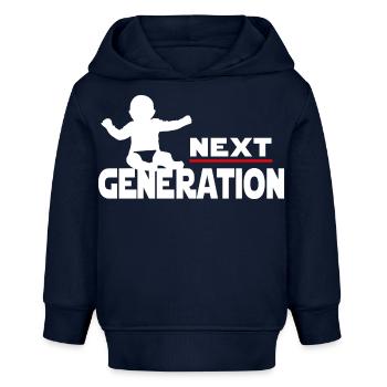 Dictons de la prochaine génération de la prochaine génération des bébés - Sweat à capuche bébé bio Stanley/Stella - bleu marine - Devant