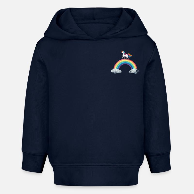 Licorne arc-en-ciel coloré - Sweat à capuche bébé bio Stanley/Stella - bleu marine