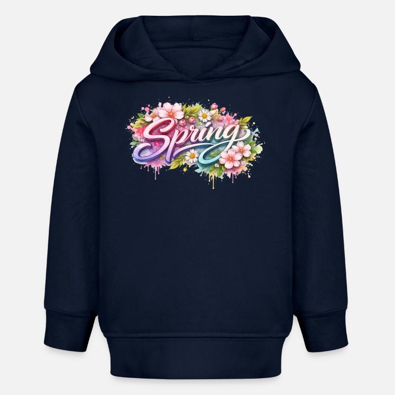 Lettrage printanier avec fleurs Description - Sweat à capuche bébé bio Stanley/Stella - bleu marine