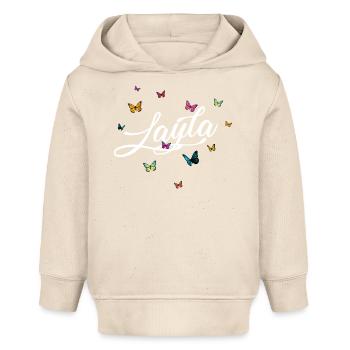 LAYLA - Mädchen Name mit bunten Schmetterlingen - Baby Organic Hoodie Baby Cruiser von Stanley/Stella - Natur - Vorne