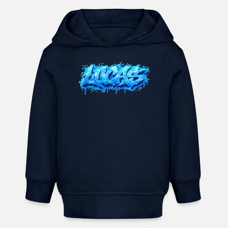 Graffiti  LUCAS Prénom cadeau idéal imprimable  - Sweat à capuche bébé bio Stanley/Stella - bleu marine